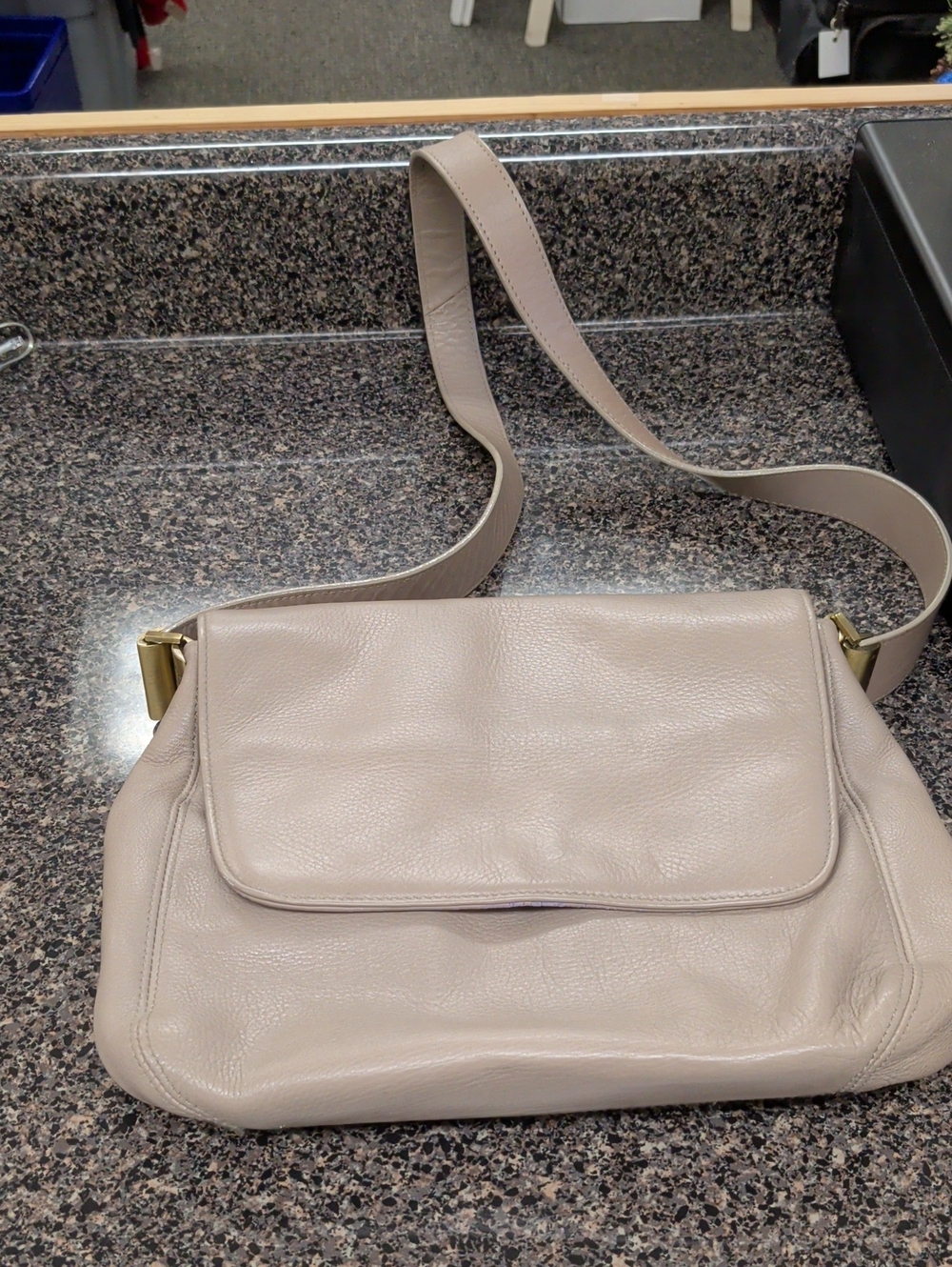 Tignanello  Neutral Beige Leather Shoulder Bag with Flap